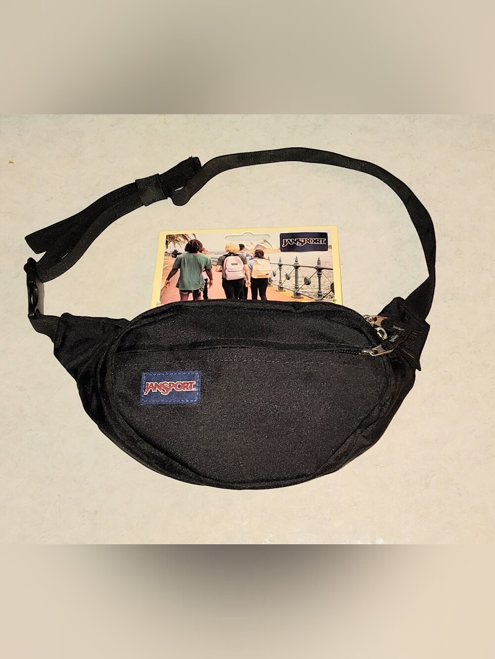 NWT JANSPORT BLACK BELT WAIST BAG / FANNY PACK WITH TOP & FRONT ZIPPERED POCKETS